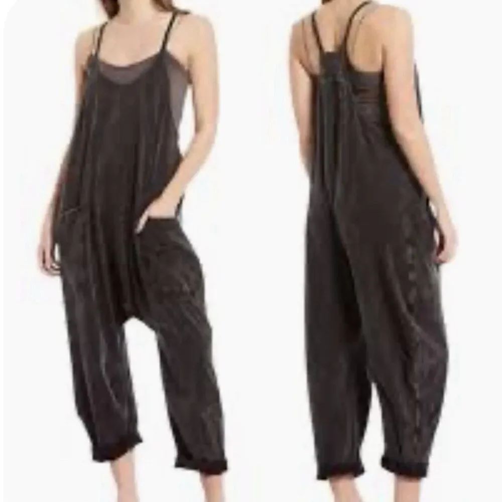 Free People Sz S FP Movement Hot Shot Womens Washed Black Relaxed Jumpsuit